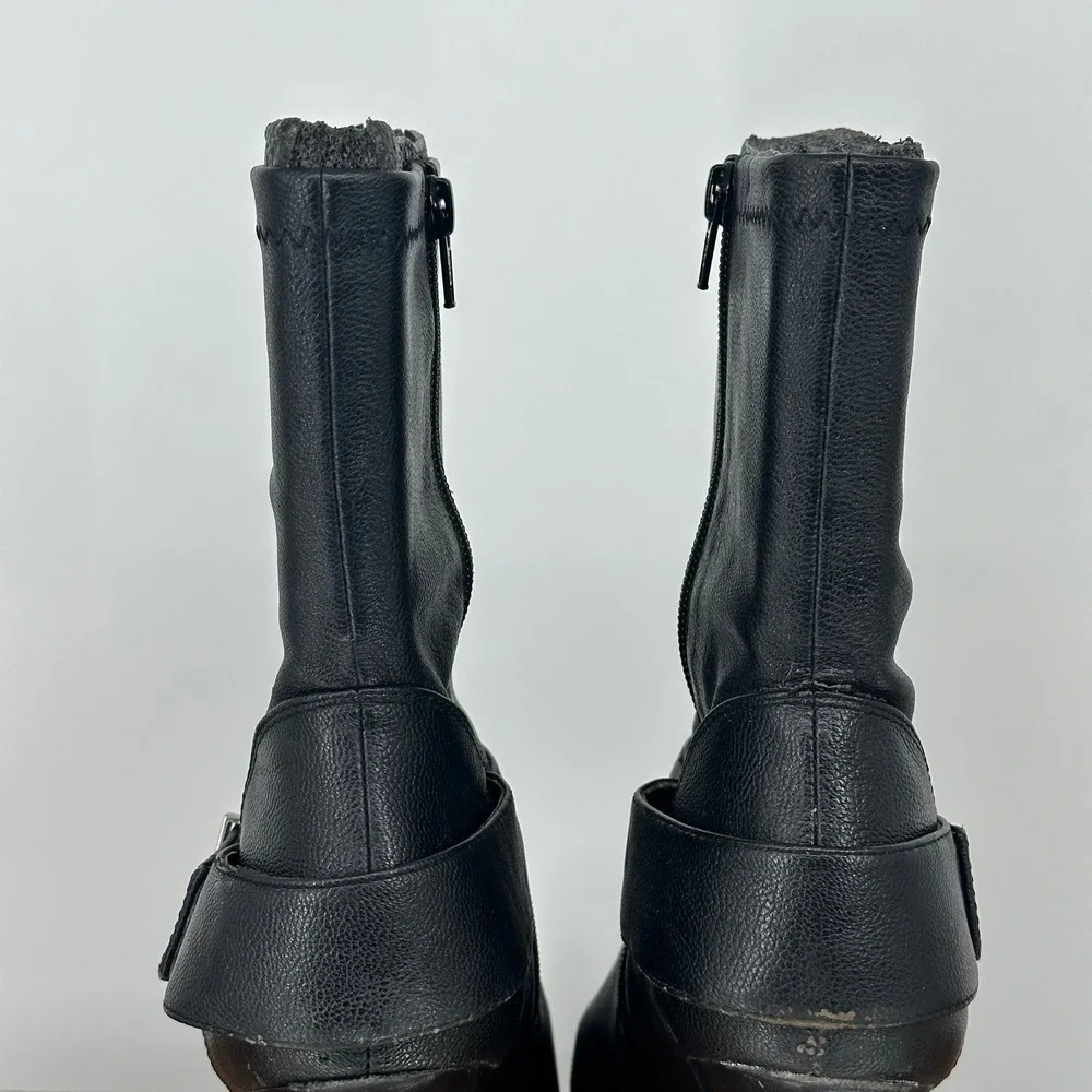 Nine West Womens Black Mid Calf Stiletto Boots Harness‎ Strap Studded 9M Grunge